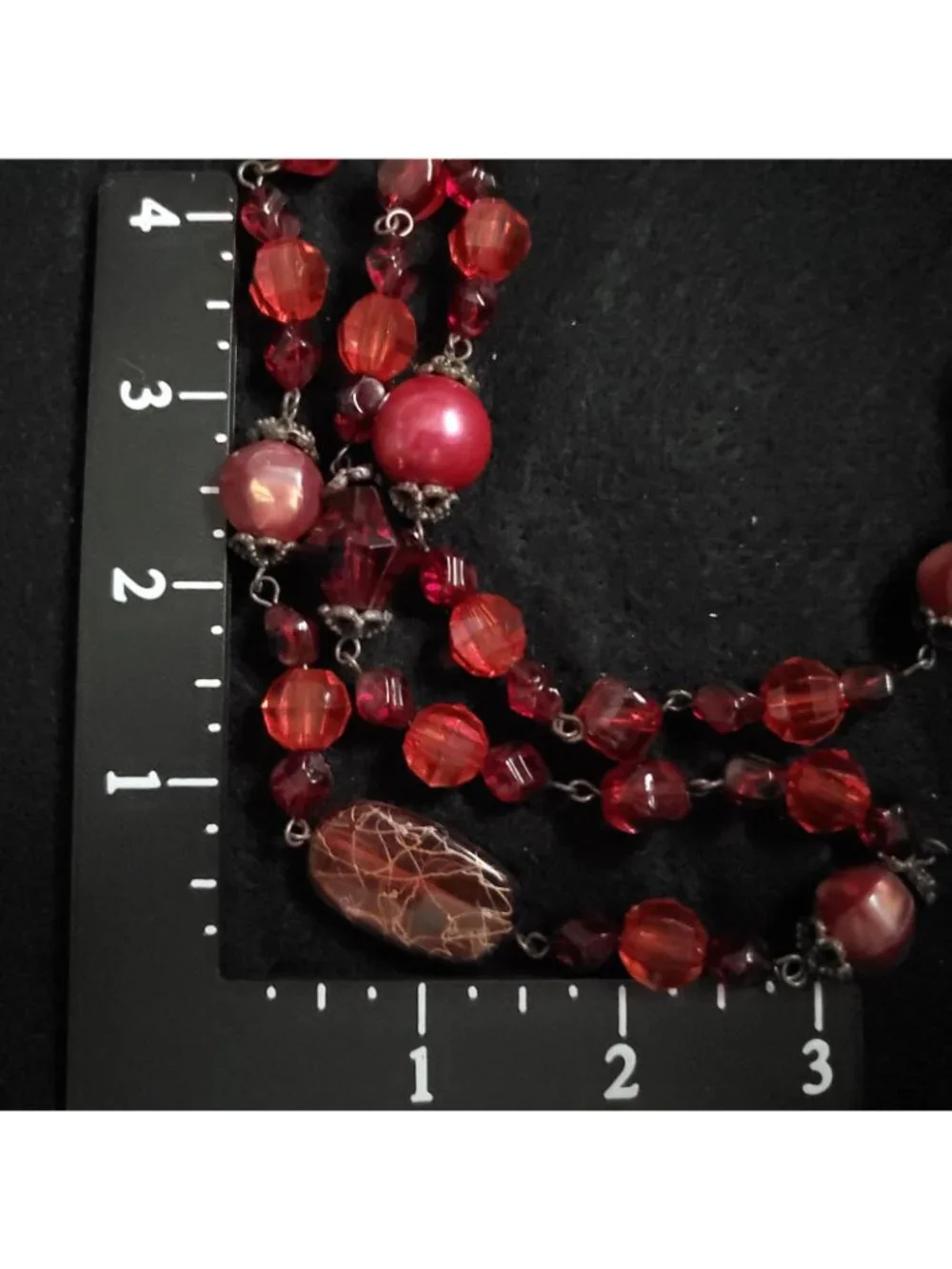 Vintage Beaded Necklace Red Lucite Layered Intertwined Opera Flapper 34